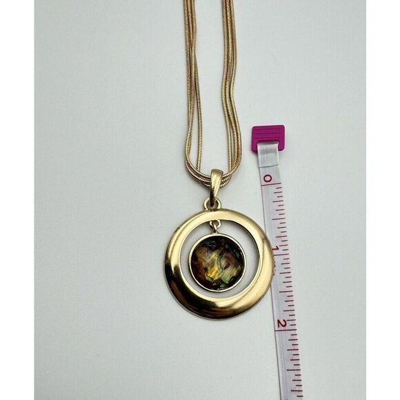 Gold Tone Faux Faceted Mother Pearl Triple Strand Snake Chain Necklace Earrings‎ - Picture 5 of 11